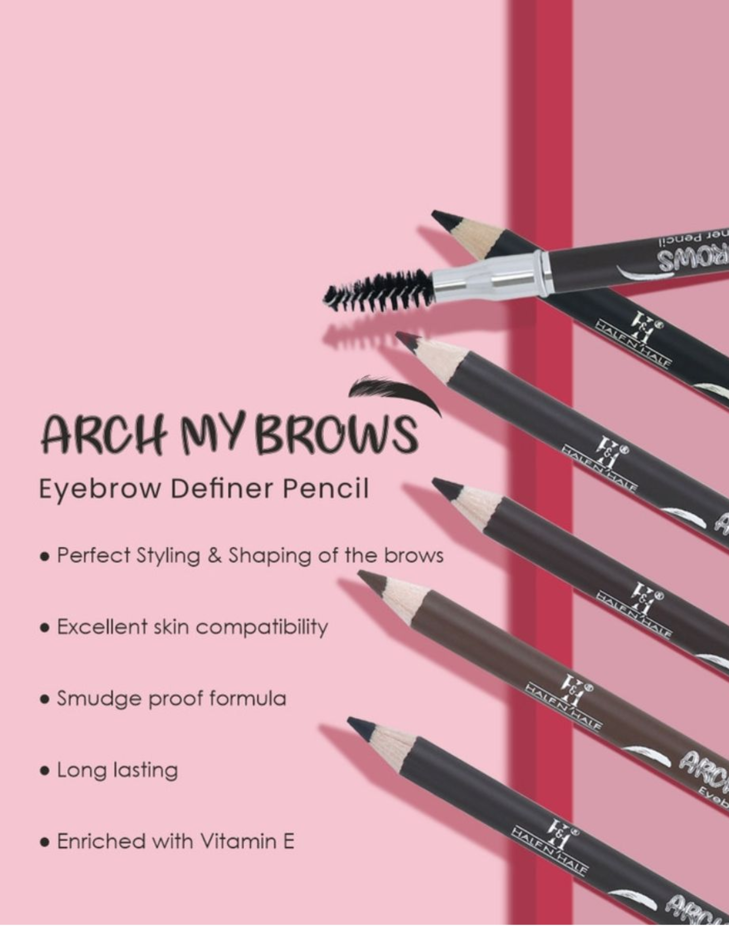 Half and Half Arch Dark Brown Eyebrow Pencil Brush Pack of 2